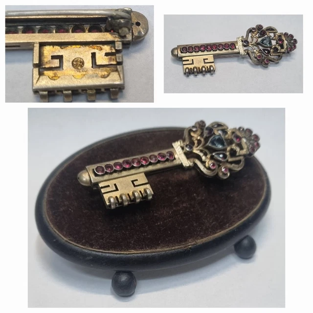 Broche Vintage Argent Strass Sur Vermeil - Fleurs 72x35mm, Style Ancien, Pierres Argentées, Occasion
