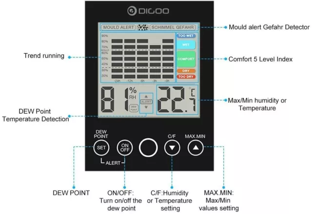 Dg-Th2048 Wetterstation Digoo Hygrometer Intralthermometer Feuchtigkeit Touch 3