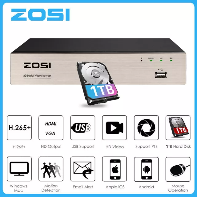 ZOSI 1080P HD 8CH 16CH HDMI DVR Recorder for CCTV Security Camera System 0-2TB