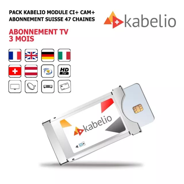 Pack Module Kabelio CI+ Cam + Abonnement Tv 3 mois bouquet Suisse 47 chaînes
