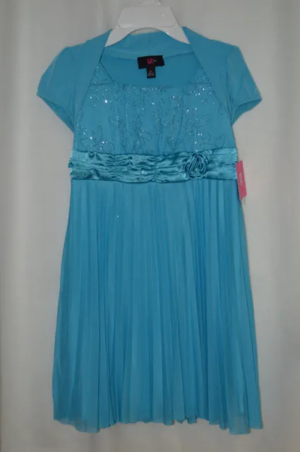 IZ Amy Byer Blue Mock-Bolero Ruched / Pleated Sparkle  Dress - Size 14