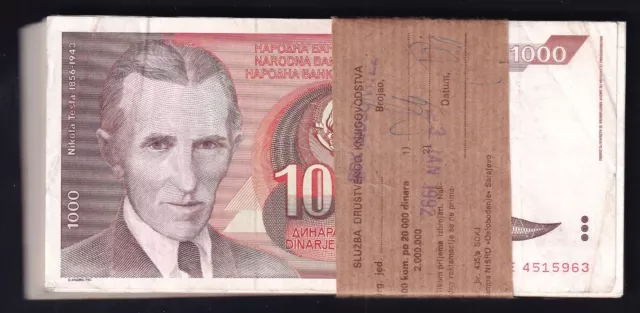 Jugoslawien Yugoslavia: ca. 80x 1.000 Dinara 26.11.1990 - mit Originalbanderole