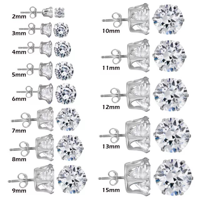 14K White Gold Over 925 Sterling Silver Stud Earrings  Aaaa Quality Cz Stones