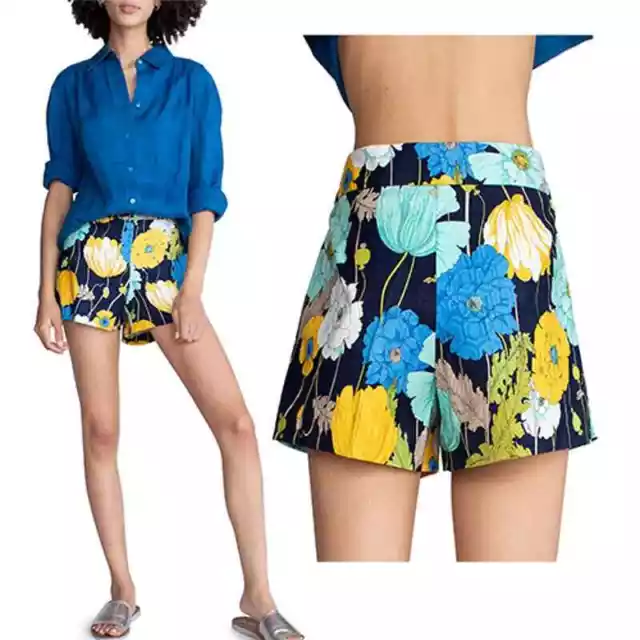 NWT Trina Turk Corbin 2 Floral Banded Waist Shorts Women's Multicolor Ink