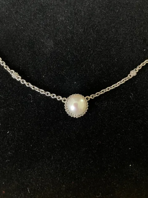 Fine LAGOS Caviar Sterling Silver & Pearl Luna Pendant Necklace 17.5" $225 New