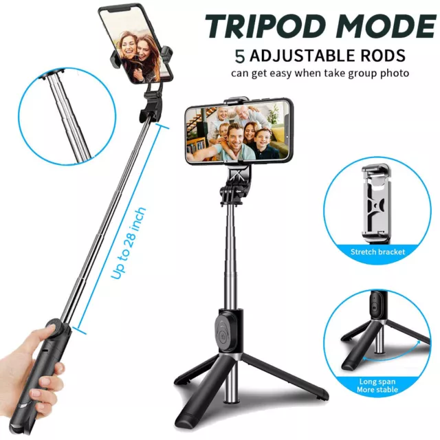 Trípode Selfie Stick Bluetooth, 40 pulgadas Profesional Alta Calidad 3 en 1 Viaje 2