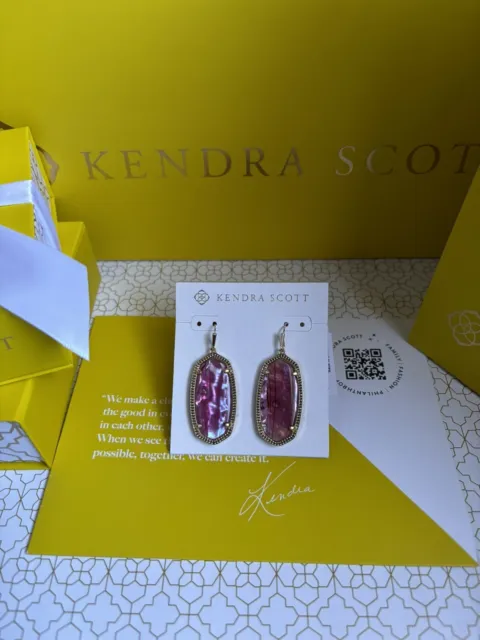 Kendra Scott Women Elle Gold Drop Earrings in Light Burgundy Illusion - NWT