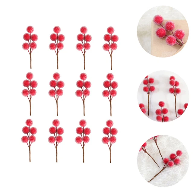 12 piezas ramas de bayas de Navidad acebo recolección rama arándanos decoración del hogar