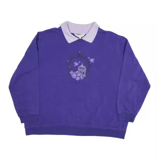 NORTHERN REFLECTIONS Embroidered Floral Birds Sweatshirt Purple Womens 2XL