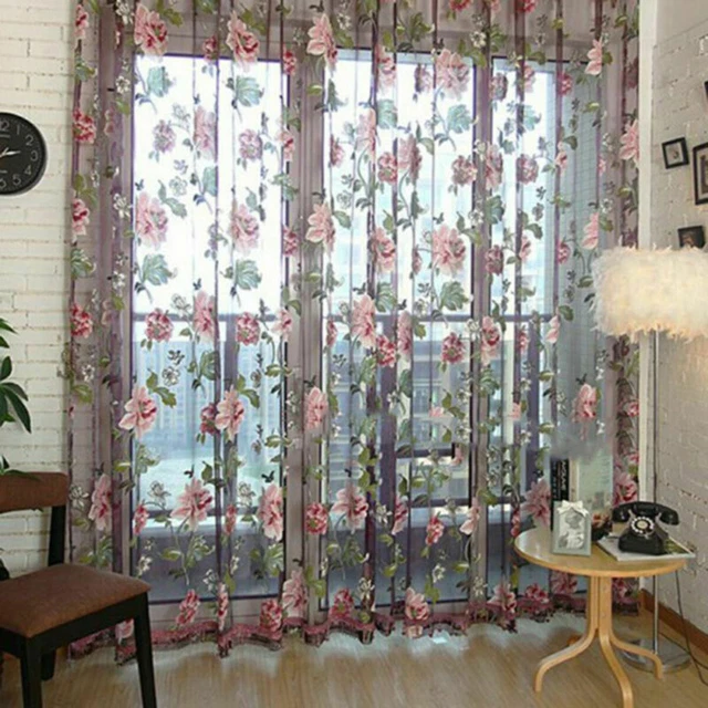 Floreale Tulle Velo Porta Finestra Tenda Drappo Pannello Sheer Sciarpa Mantovane
