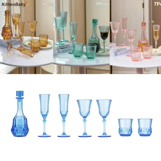 7PC Dollhouse Miniature 1:6 Scale Champagne Cups Acrylic Goblet Set Accessories