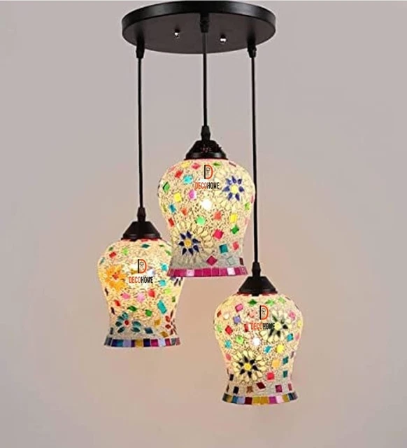 Turkish Pendant Light Moroccan Lantern Ceiling Mosaic Chandelier Hanging 3 Lamps