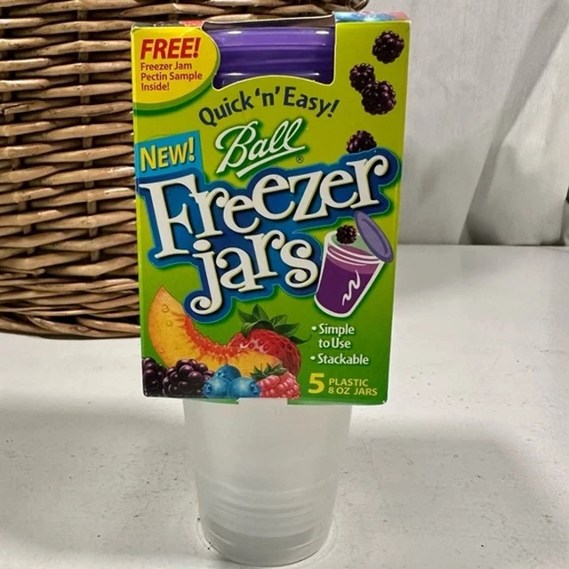 NEW Ball Quick ‘n’ Easy Freezer Jars New in package 5 plastic 8oz jars with lids NEW Ball Quick ‘n’ Easy Freezer Jars New in package 5 plastic 8oz jars with lids