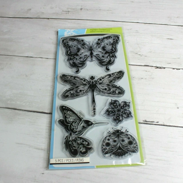 Inkadinkado Craft Clear Rubber Stamp Set Unmounted Butterfly Hummingbird Ladybug
