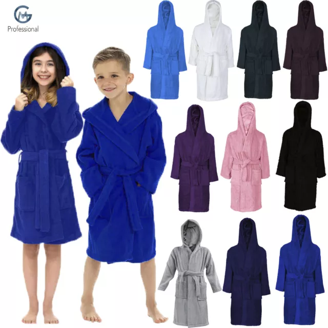 Terry Towel Bathrobe Kids Boys Girls Dressing Gown Towelling Bath Robe All Sizes