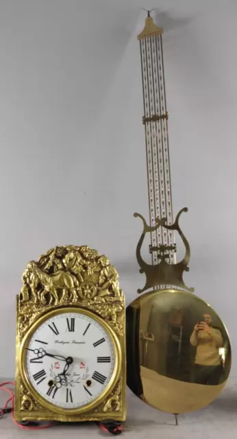 Horloge COMTOISE Metal dore + balancier Horlogerie Francaise MORBIER JURA F