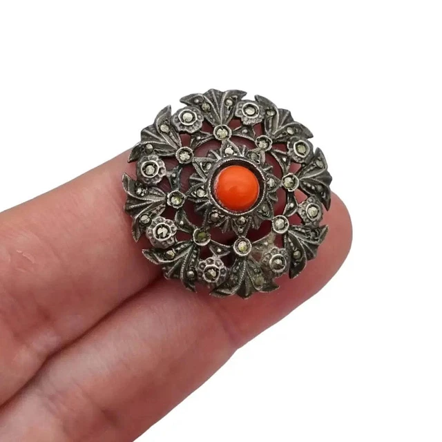 ANCIENNE BROCHE VINTAGE en argent avec pâte de corail et auvents env. 1940 EUR 54,00 - FR