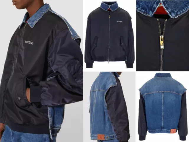 Valentino Blouson Bomber Veste Vltn Logo Manteau Denim Neuf M 3