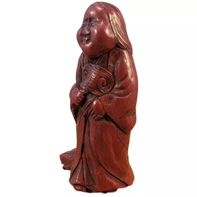 Japanese Antique Tsuishu Red Lacquer Okimono Statue Figurine Goddess Okame Japan