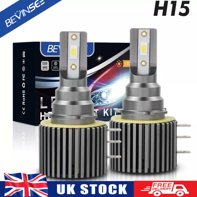 Bevinsee 2x H15 LED Headlight Bulbs White High Beam with DRL 50W 6000LM 12V
