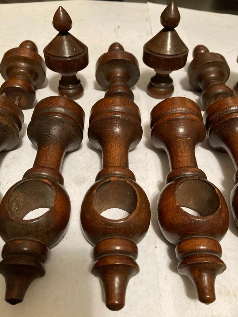 4 Old Sets Arts Craft Victorian Turned Wood Drapery Curtain Rod Brackets Finials 5