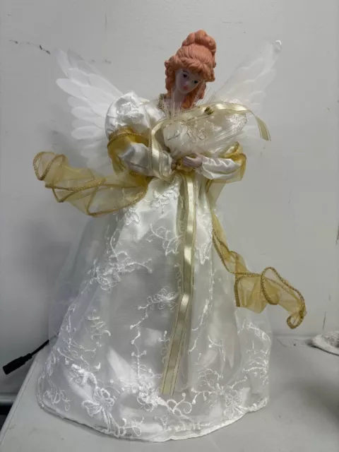 Kurt Adler 14-Inch Fiber Optic Ivory and Gold Animated Angel Treetop USED