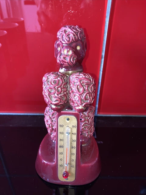 Barbotine Chien caniche thermomètre Rouge  1950 CERAMIQUE