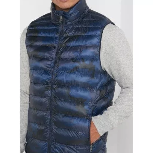 Polo Ralph Lauren Camo Terra Puffer Vest Men’s size L Blue Lightweight Packable