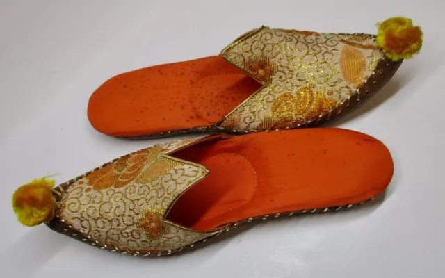 Vintage Turkish Persian Embellished Cloth Leather Girls Ladies Slippers Shoes