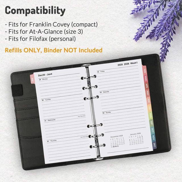 2026 WEEKLY & Monthly Planner Refills for A6 6-Ring Binders, Jan 2026 ...