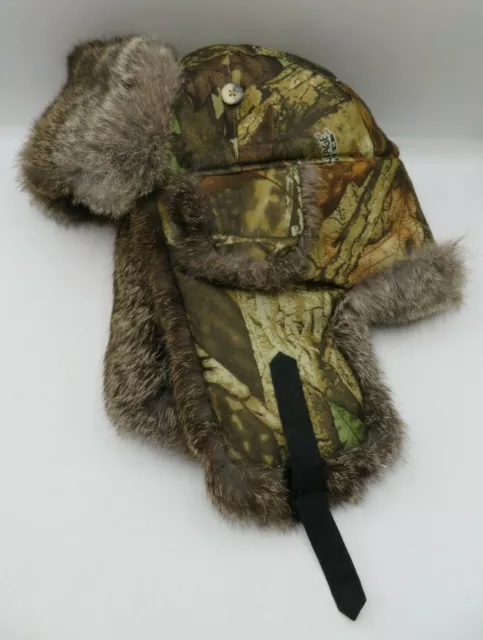 MAD BOMBER NATURAL Rabbit Fur Camo Hunting Trapper Winter Hat - Size ...