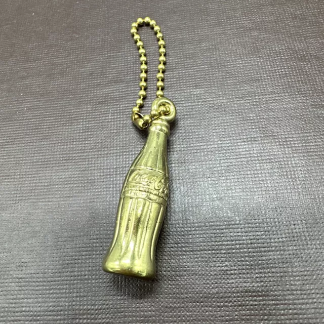 Vintage Keychain COCA-COLA  Key Ring Coke Bottle Shaped Gold Tone Fob