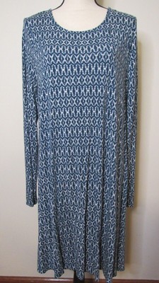 Old Navy Women's Teal Geometric Print Long Sleeve Stretch Swing Dress Size XL
