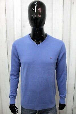 Maglione Tommy Hilfiger Uomo Taglia M Blu Cotone Sweater Pullover Maglia Logo
