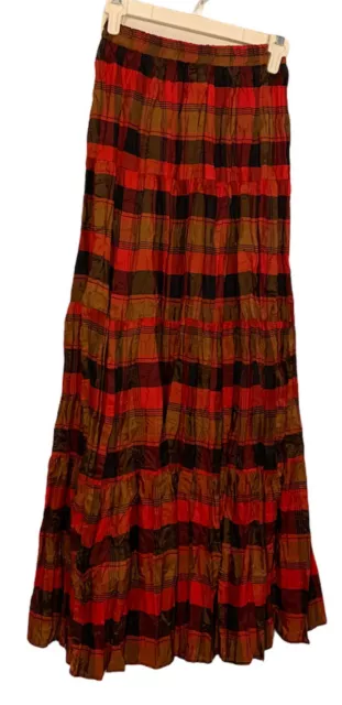 Vtg Circle T KRINKLE PRAIRIE SKIRT BLACK/RED SMALL SQUARE 💃 Dance Western Wear