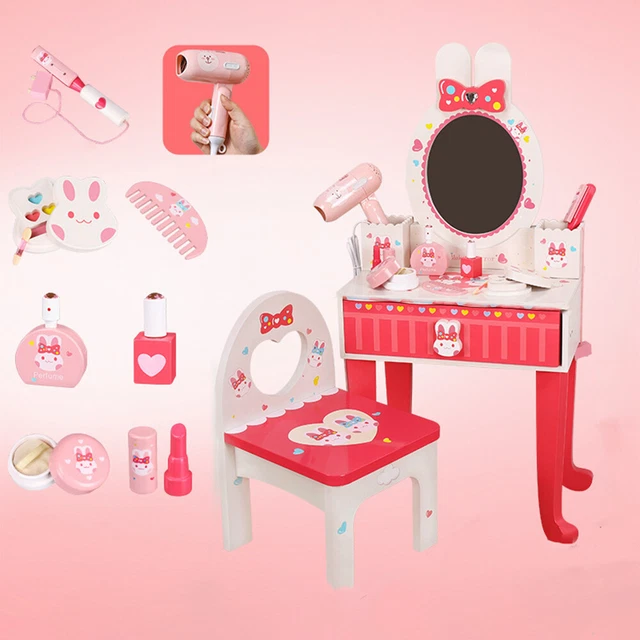360Home Maquillaje Juguete Mesa de juego de madera Mesa de peluquería Maquillaje Juguete de aprendizaje