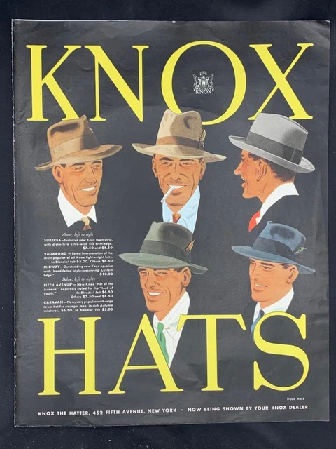 Magazine Ad* - 1942 - KNOX Hats - World War 2
