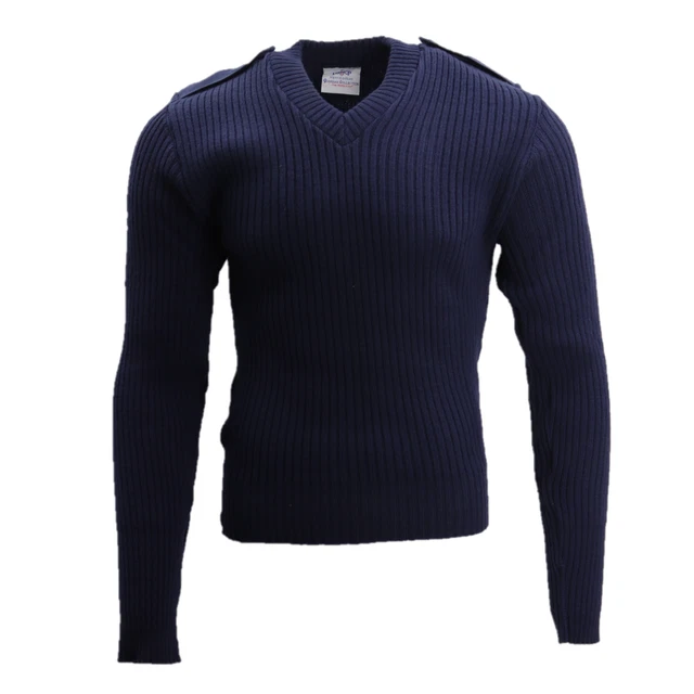 GI US Coast Guard V-Neck Commando Sweater, Navy, Made in USA by DSCP, Wool, New