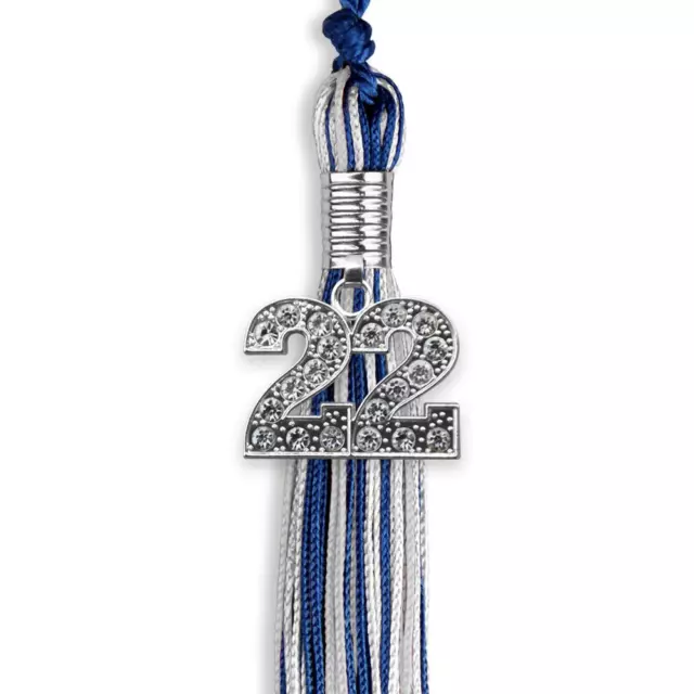 Royal Blue/Silver/White Mixed Color Graduation Tassel With Silver Date Drop
