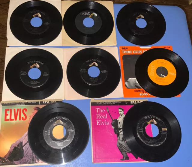 Elvis Presley~Vintage Lot of Eight (8)~Vinyl 45 rpm records~3 w/ orig sleeves