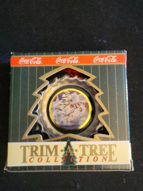 Vintage Coca Cola Christmas Polar Bear Ornament Trim A Tree Bottle Cap Family!