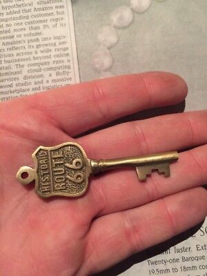 Route 66 Collector Key Cast Iron METAL Ornate Brass Finish Skeleton American WOW