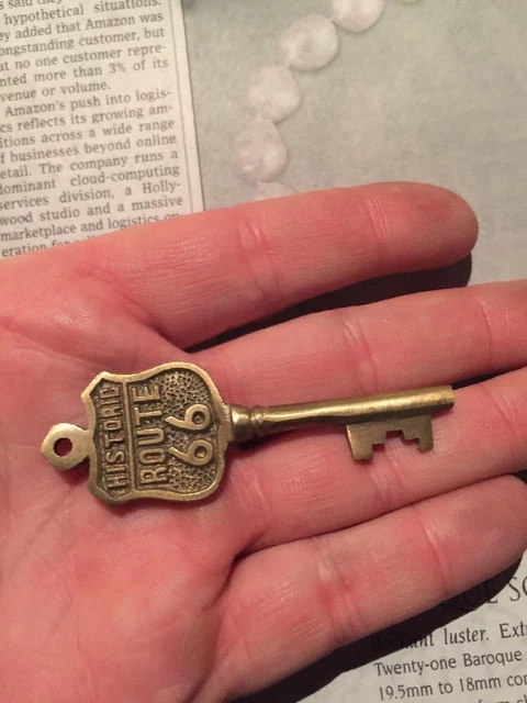 Route 66 Collector Key Cast Iron METAL Ornate Brass Finish Skeleton American WOW