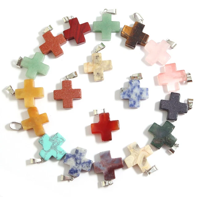 Natural crystal cross stone pendant healing gemstone pendants mix 30pcs