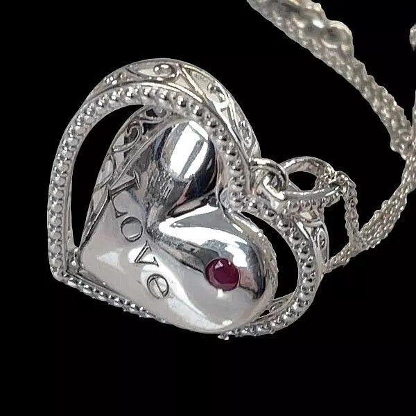 Schmuckjagd Kette + Anh. 925/- Silber Mit Drehbarem Herz "Love"  Rubin+Zirkon