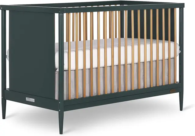 4-In-1 Modern Island Crib with Rounded Spindles in Olive, Convertible Crib, Mid-