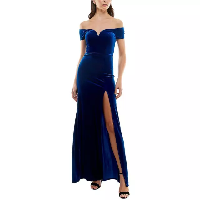 B. Darlin Womens Blue Velvet Maxi Evening Dress Gown Juniors 17/18 BHFO 1192