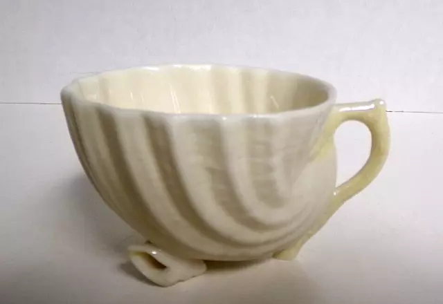 Vintage Belleek Neptune Shell Footed Demitasse Yellow Ivory Porcelain Cup 1.75"