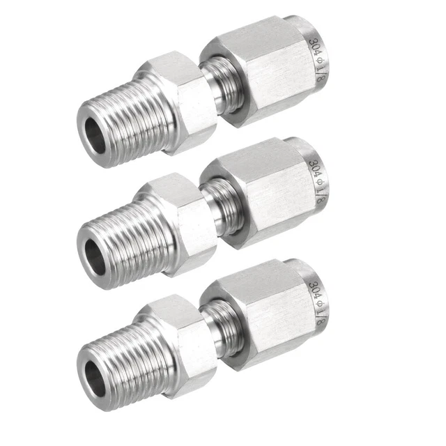 Compression Tube Fitting, 1/8 NPT Male x Ф1/8 Tube OD with Double Ferrules 3pcs