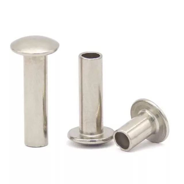 100pcs M2 Nickel Plated Iron Half Hollow Rivets Flat Round Head Rivet 3mm-20mm L